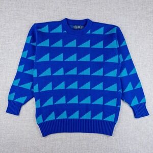 Vintage IZOD Club Blue Geometric Sweater Made in Japan Men's M Acrylic
